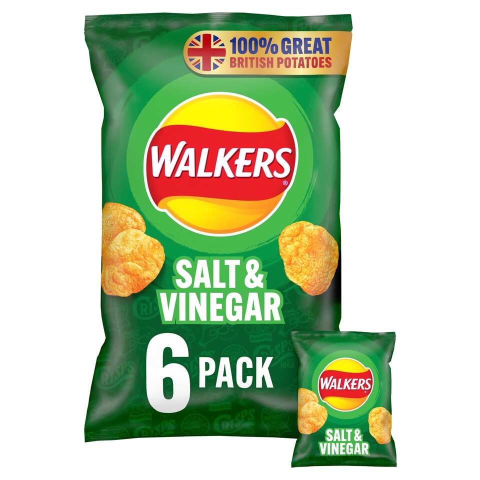 image 1 of Walkers Salt & Vinegar Multipack Crisps 6 x 25g