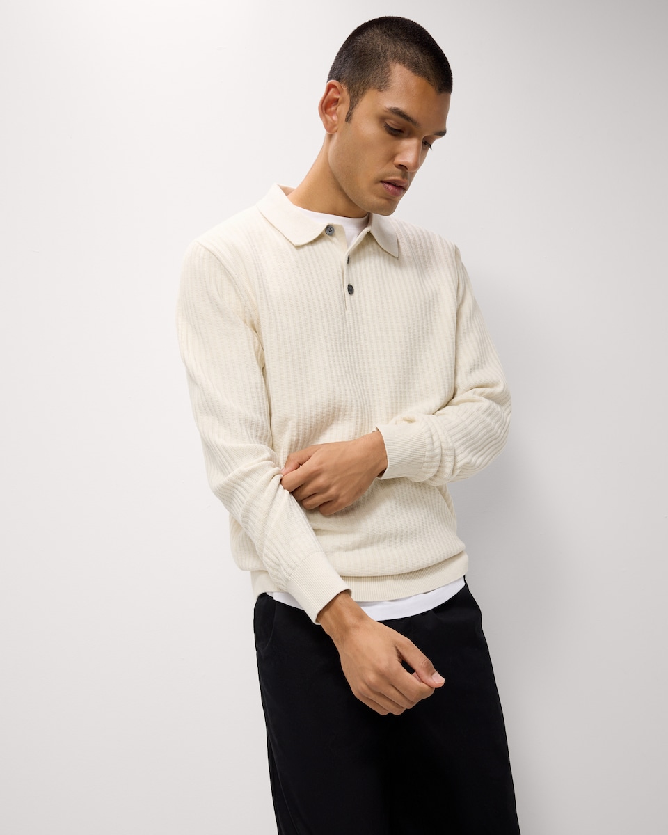 image 1 of F&F Ladder Stitch Knitted Polo Shirt in Ecru