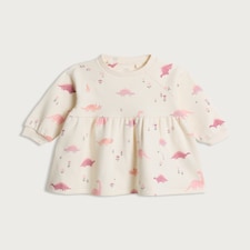 F&F Baby Cotton Rich Dinosaur Floral Print Sweatdress in White