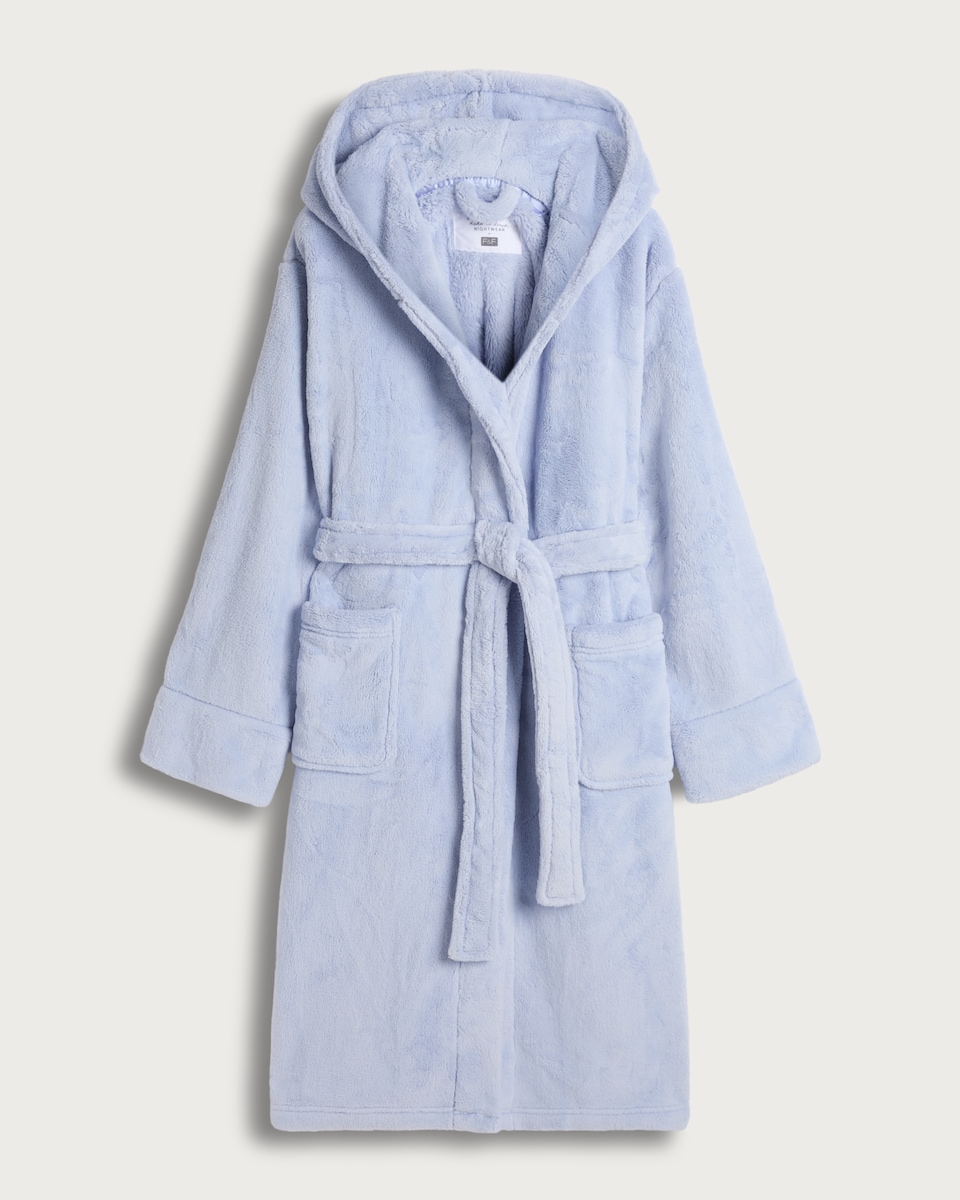 F&F Fleece Hooded Dressing Gown in Blue