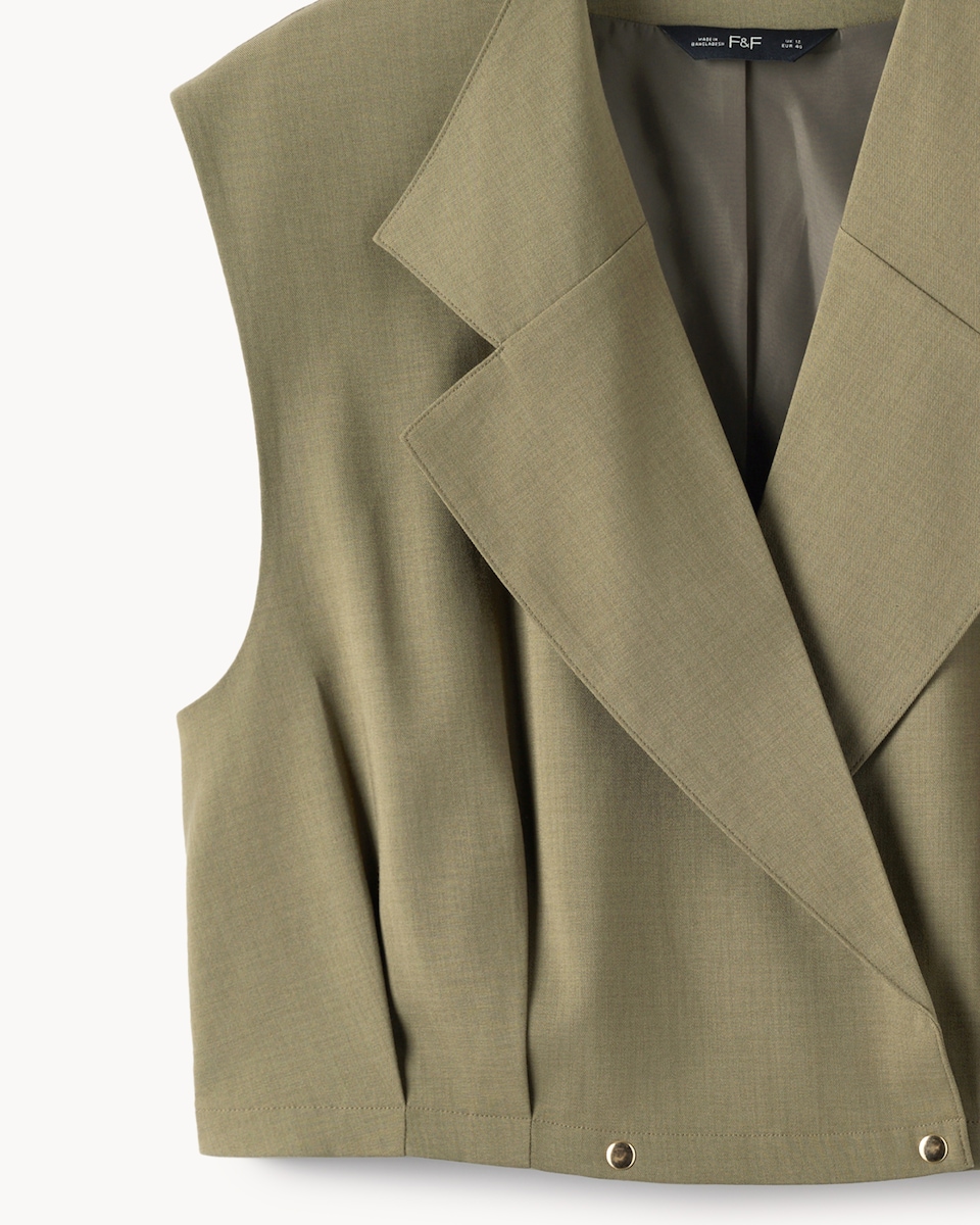 image 1 of F&F Pleated Tailored Gilet in Khaki