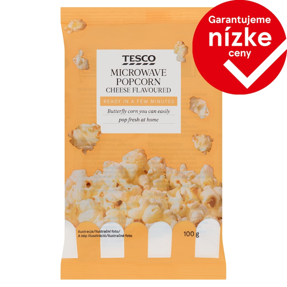 Tesco Zrná pukancovej kukurice do mikrovlnnej rúry so syrovou príchuťou 100 g