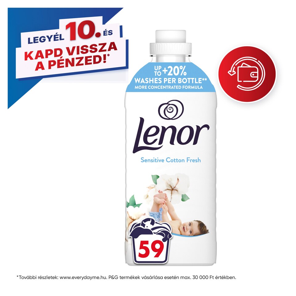 Lenor Textilöblítő 59 Mosáshoz, Sensitive Cotton Fresh 1. kép