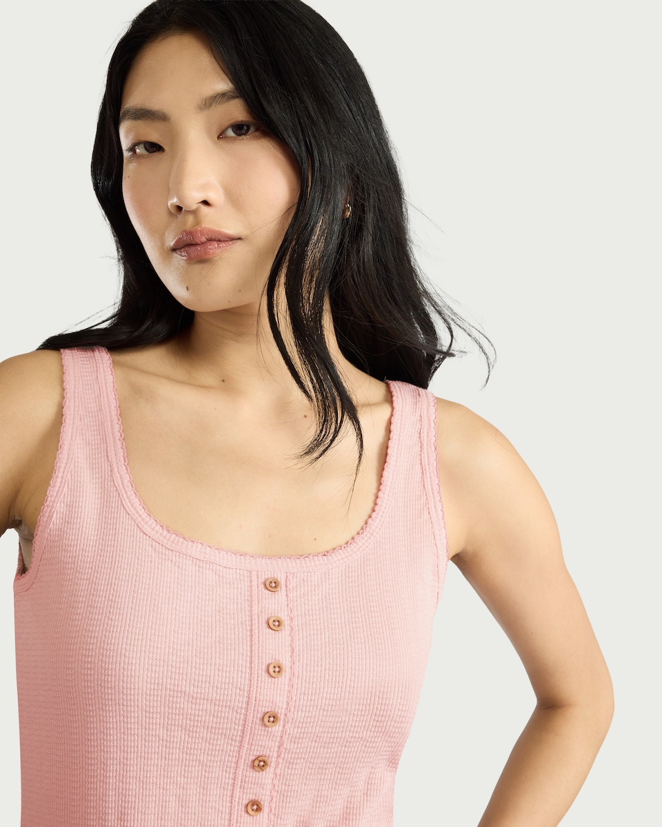 image 1 of F&F Cotton Rich Textured Button Up Vest in Pink