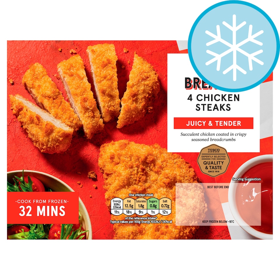 Tesco Breaded Chicken Steaks 4 Pack 380g