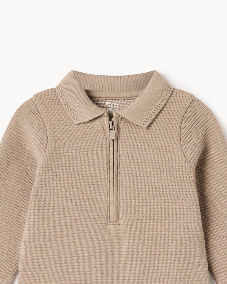image 1 of F&F Baby Cotton Rich Textured Shirt and Joggers Set in Tan