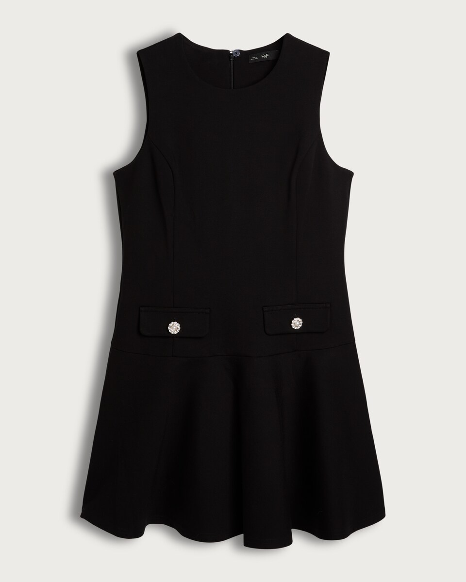 F&F Embellished Pocket Sleeveless A-Line Dress in Black