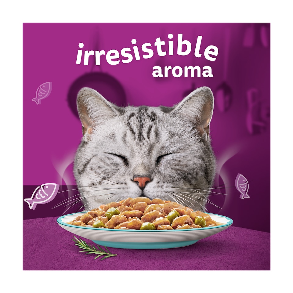 image 1 of WHISKAS 1+ Aromatic Seafood Delight Selection Wet Cat Food Pouches 12x85g