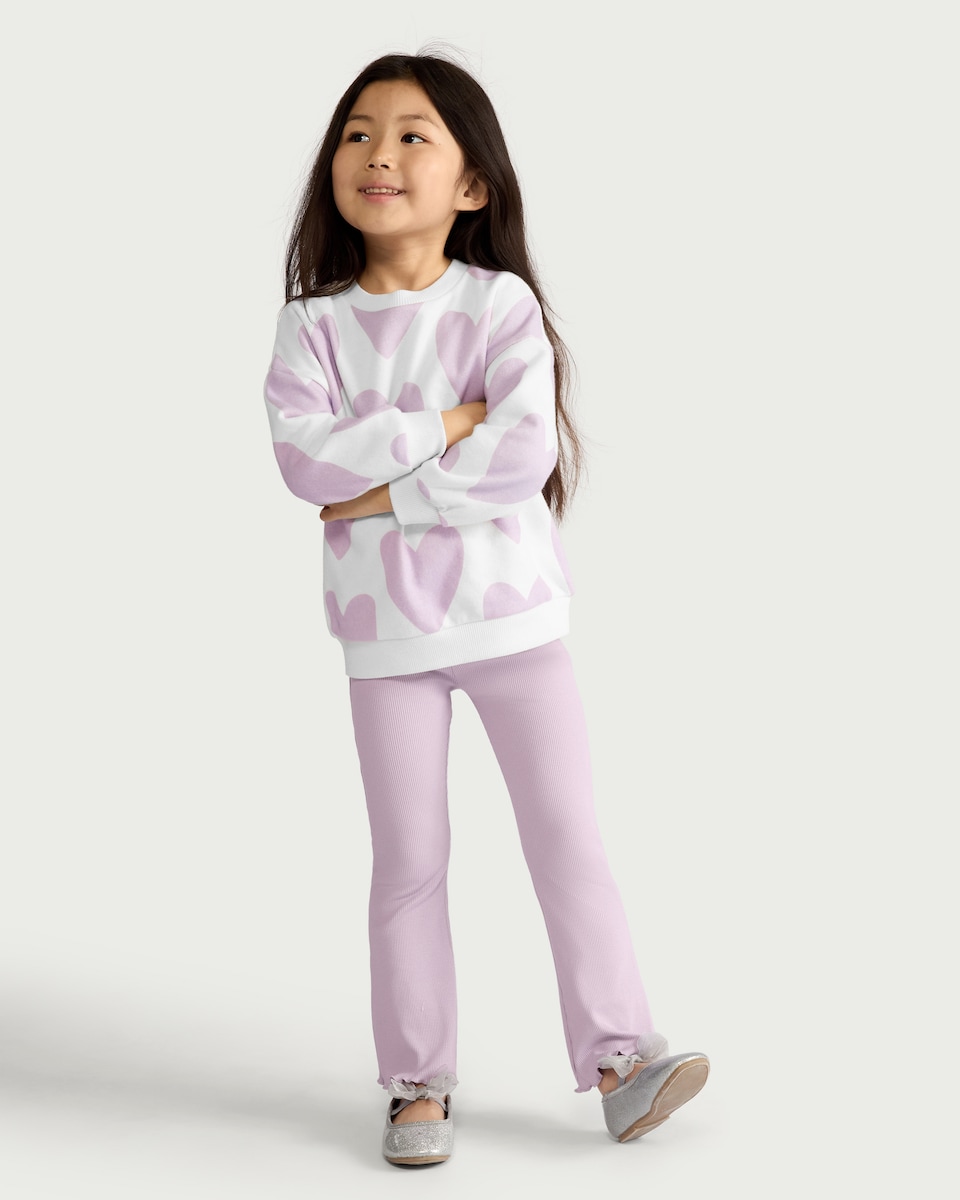 image 1 of F&F Girls Cotton Rich Heart Print Sweatshirt in Multi Purple