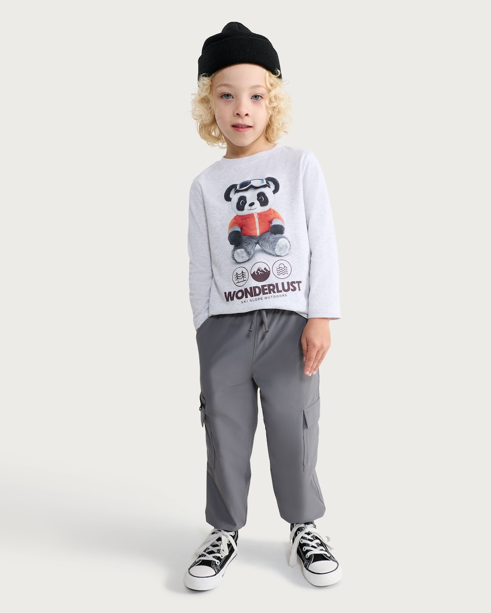 image 1 of F&F Boys Cargo Drawstring Trousers in Grey