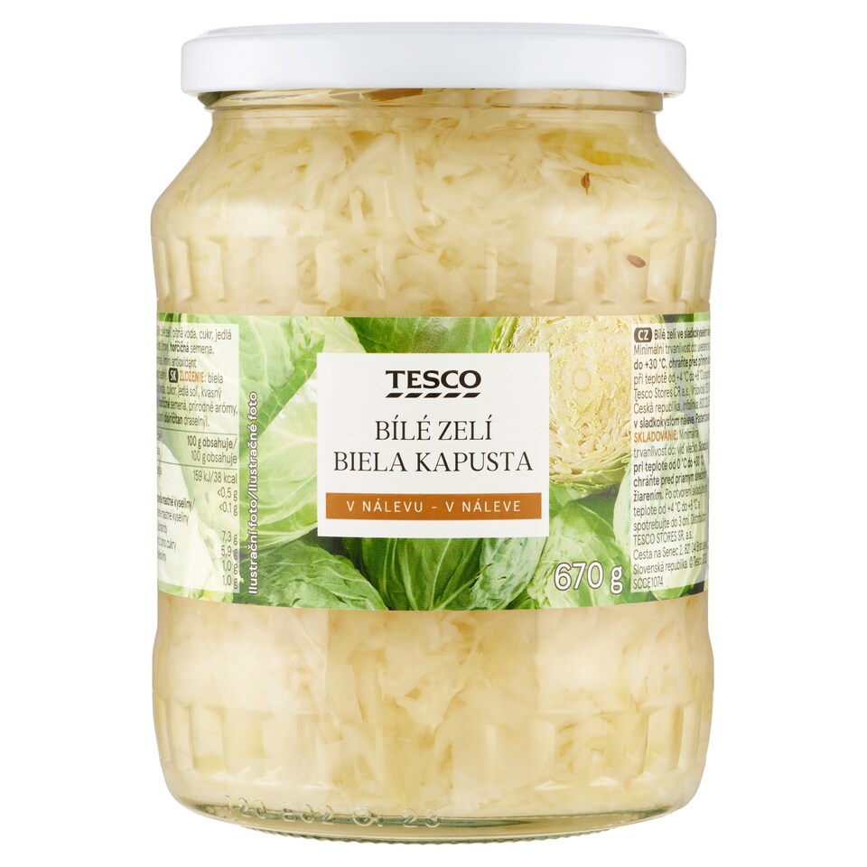 Tesco Bílé zelí v nálevu 670g