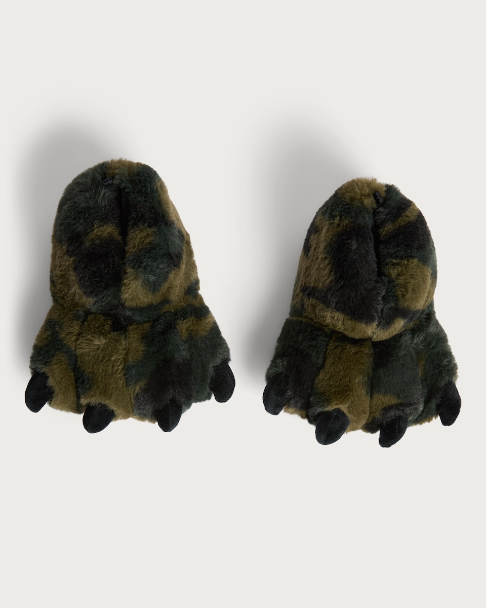 image 1 of F&F Boys Furry Textured Novelty Claw Slippers in Multi