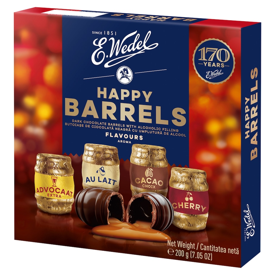E.Wedel Dark Chocolate Barrels Plus Alcohol Filling 200G