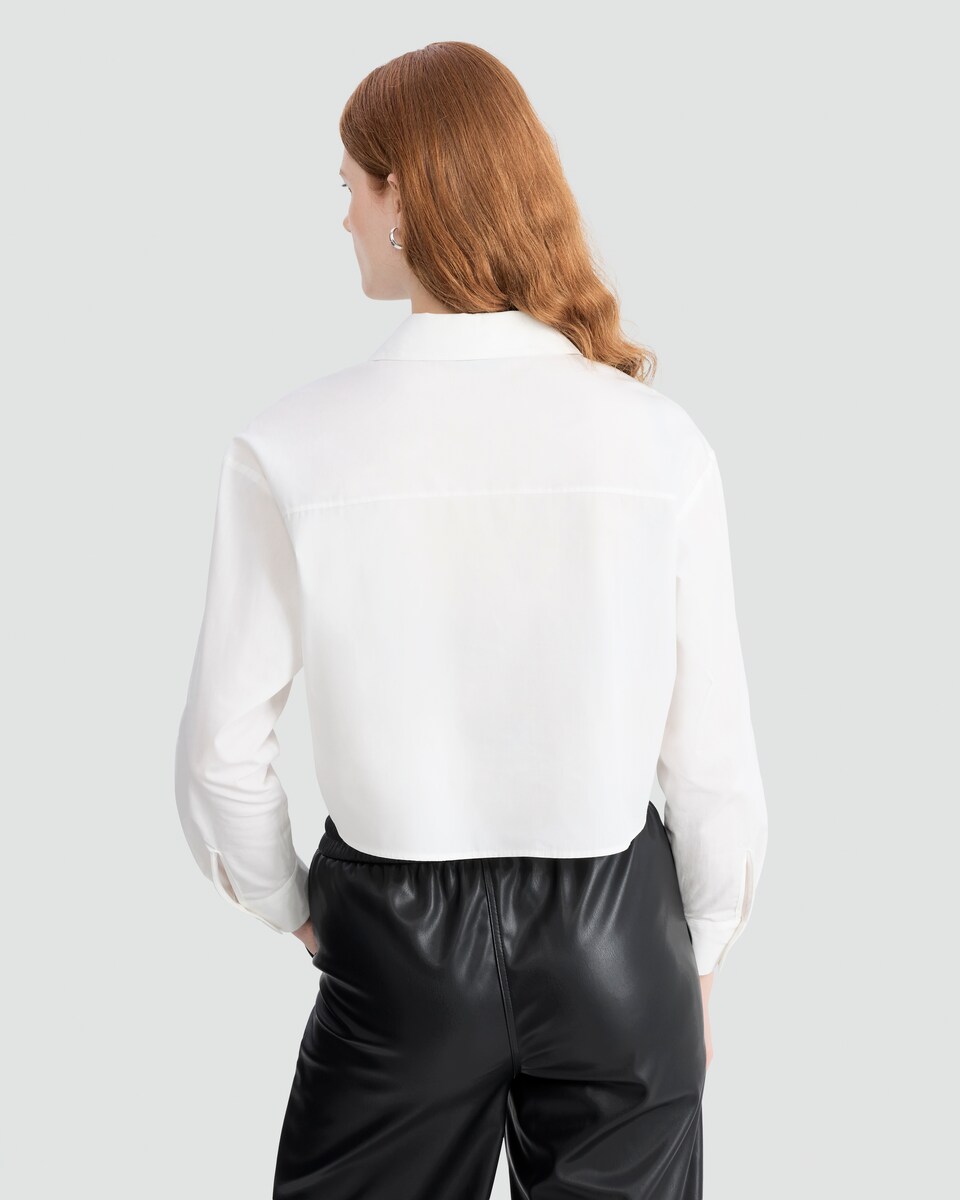 image 1 of F&F Pure Cotton Cropped Pocket Front Button Up Shirt in White