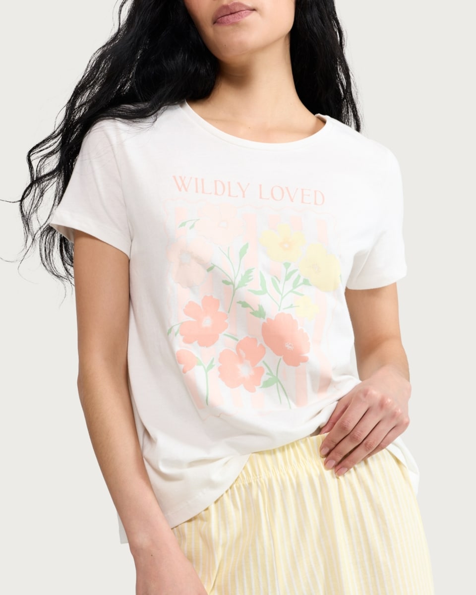 image 1 of F&F Pure Cotton Wildly Loved Print Pyjama Set in Multi Yellow