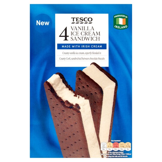 Tesco Vanilla Ice Cream Sandwich 4X65g Tesco Groceries