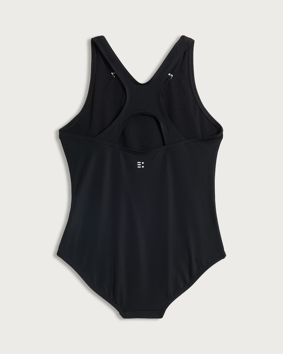 image 1 of F&F Girls Contrast Trim Racerback Swimsuit in Black