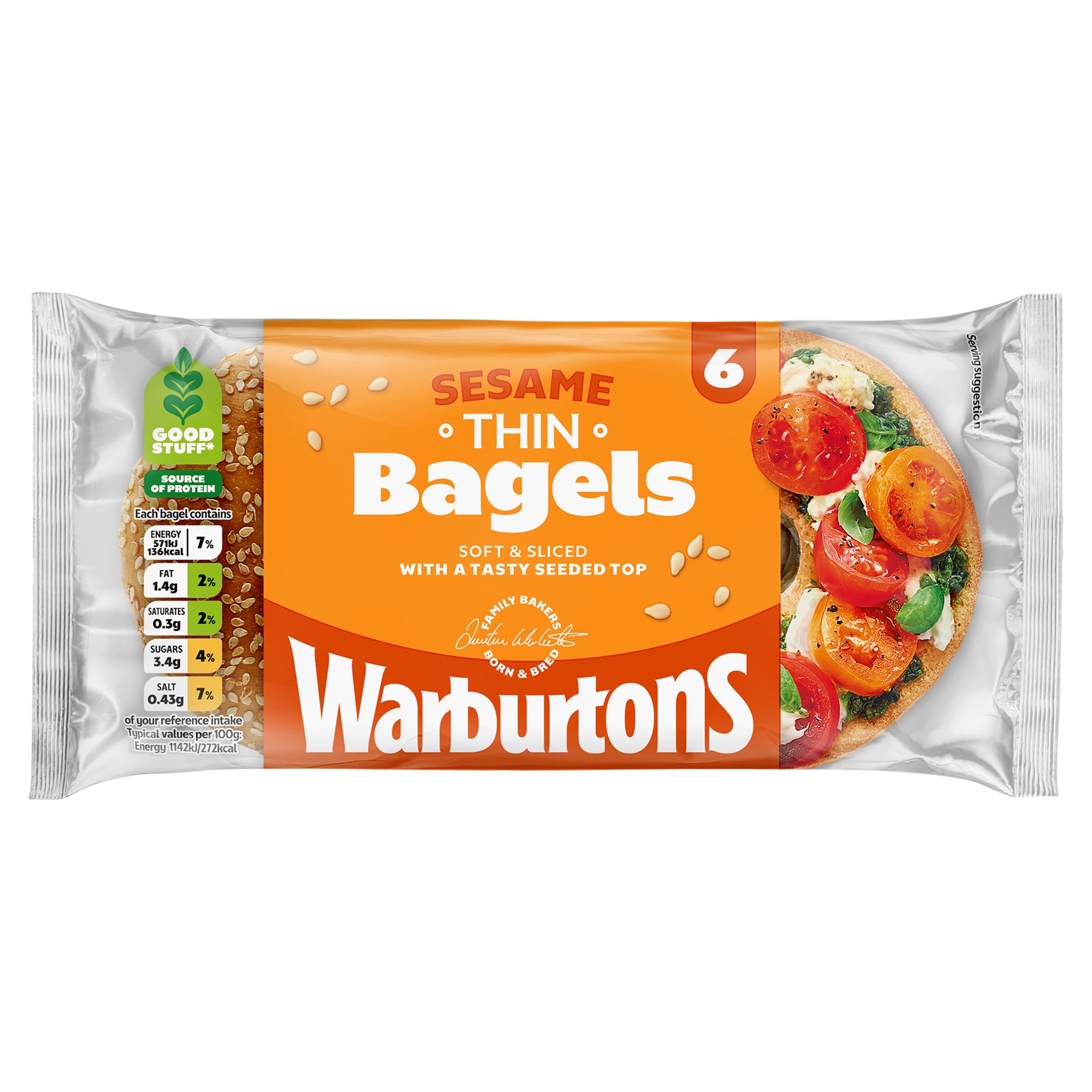Warburtons Thin Bagels - Sesame 6 Pack