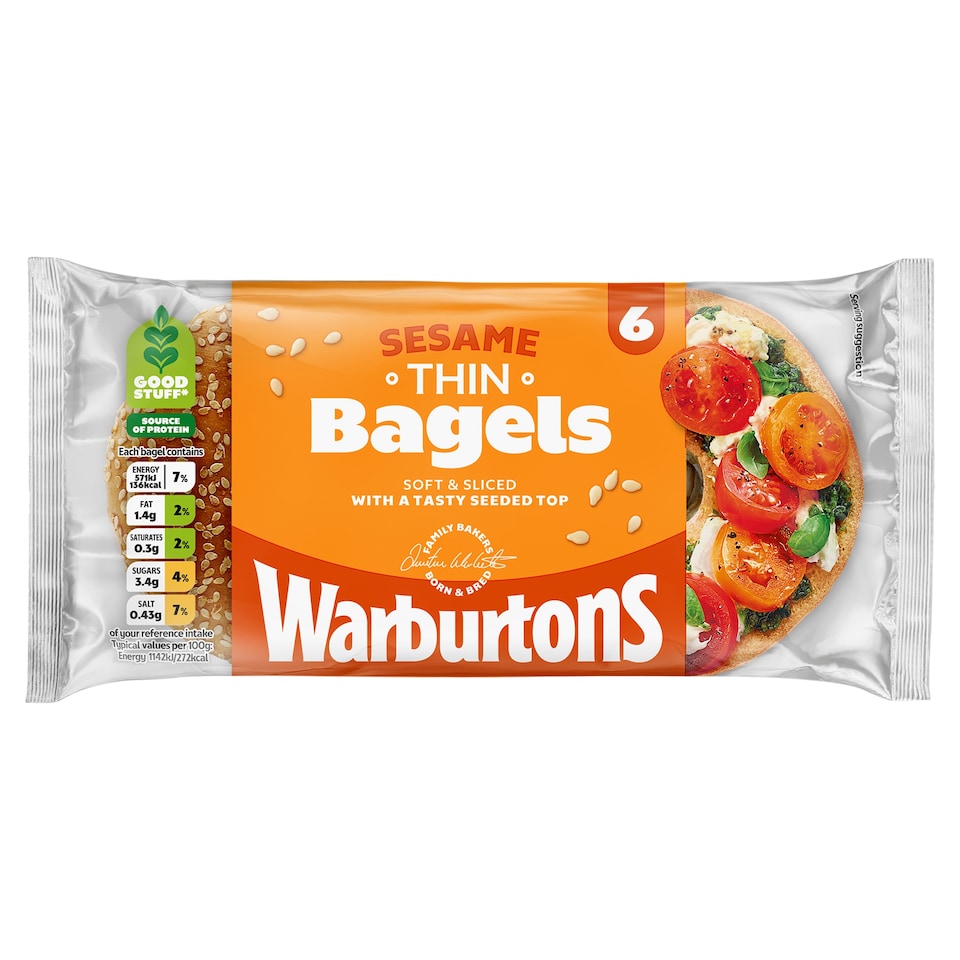 image 1 of Warburtons Thin Bagels - Sesame 6 Pack