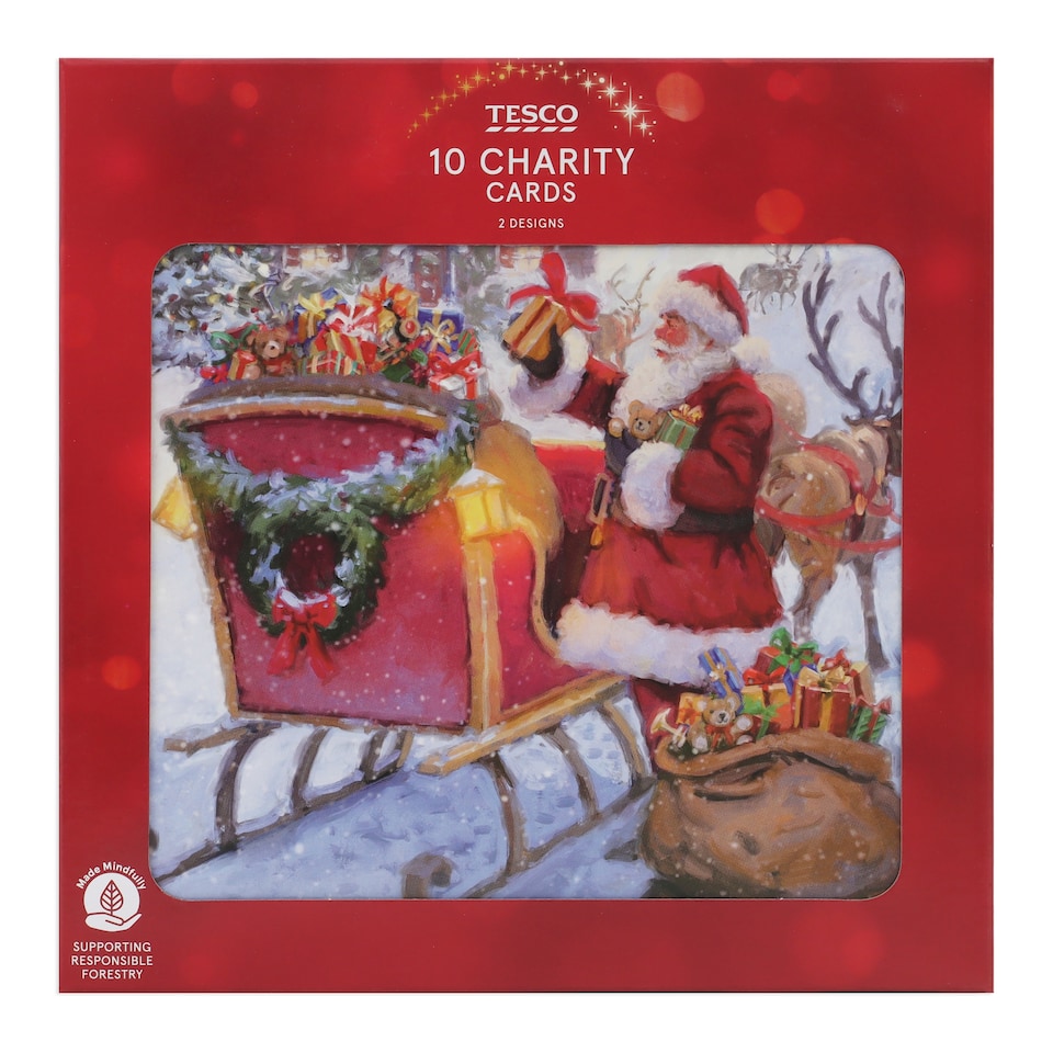Tesco Traditional Santa Christmas Cards 10 Pack