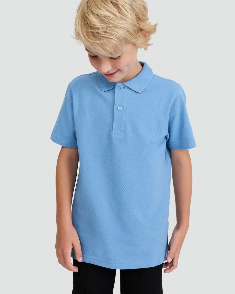 image 1 of F&F School Unisex 3-Pack Pure Cotton Regular Fit Polo Shirts in Blue