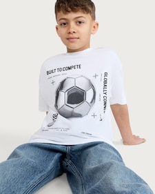 F&F Boys Pure Cotton Football Print Oversized T-Shirt in White