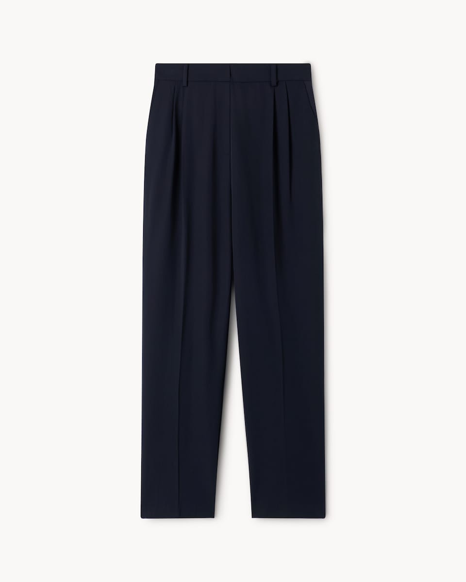 image 1 of F&F Double Pleated Tapered Trousers in Navy