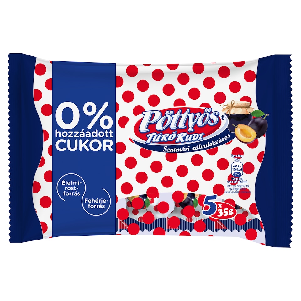 Pöttyös Túró Rudi Dessert Preparation with Plum Jam and Coated with Dark Chocolate 5 x 35 g (175 g)