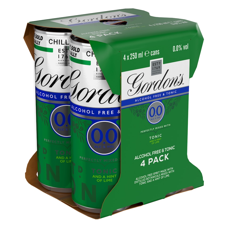 image 1 of Gordon's Alcohol Free Spirit & Tonic with Lime Can 0% Vol 4x250ml