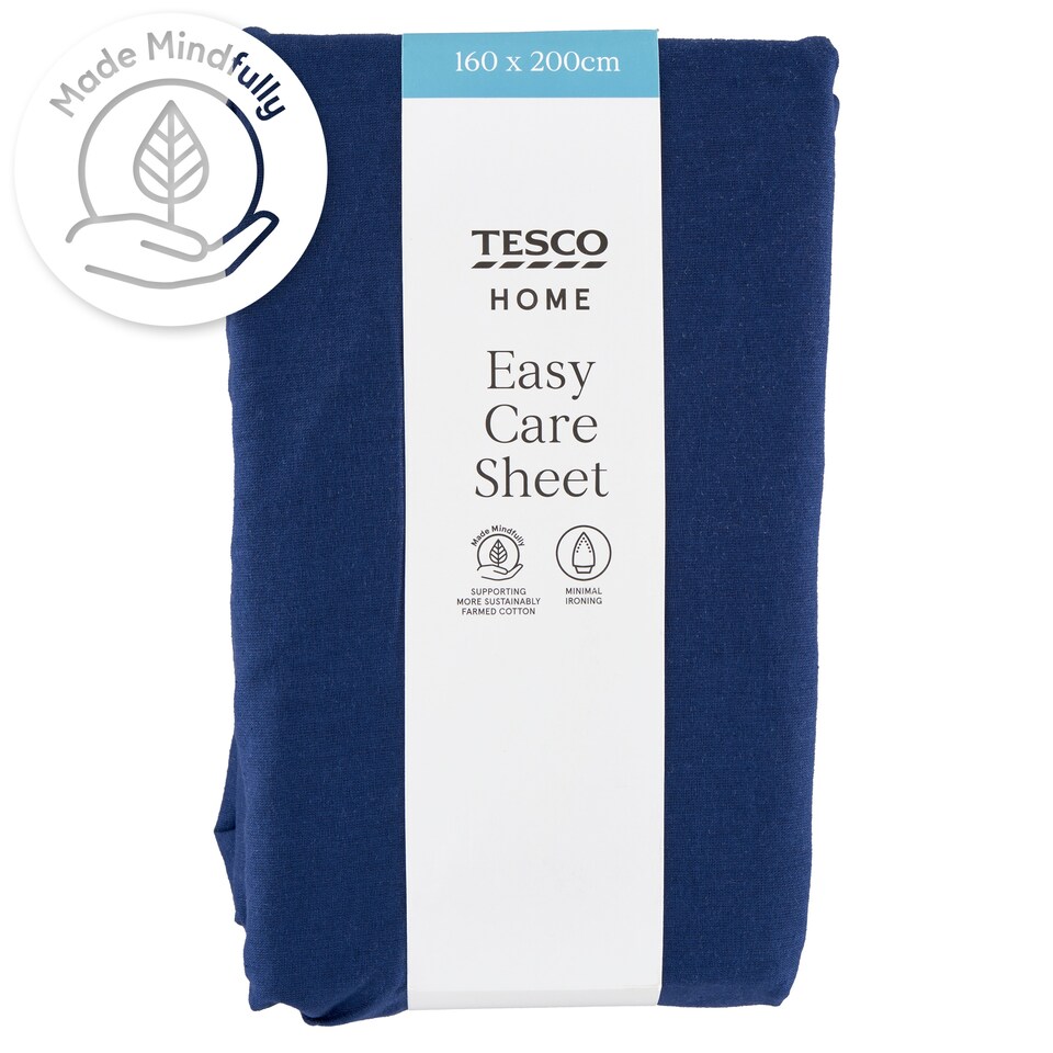 Tesco Home Easy Care sötétkék lepedő 160 x 200 cm