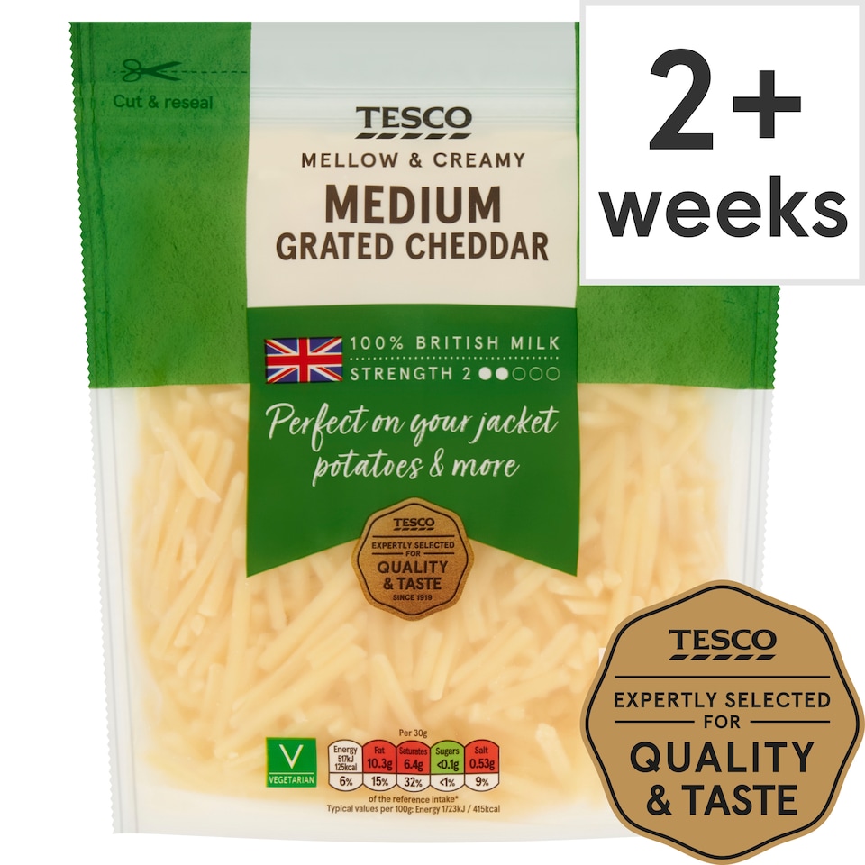 Tesco British Medium Grated Cheddar Cheese 250 G