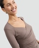 image 1 of F&F Polyamide Long Sleeved Wrap Top in Tan