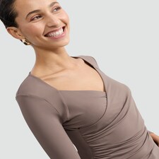 F&F Polyamide Long Sleeved Wrap Top in Tan