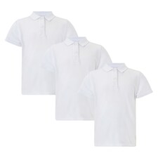 F&F School Girls 3-Pack Pure Cotton Regular Fit Short Sleeved Polo Shirts  in White
