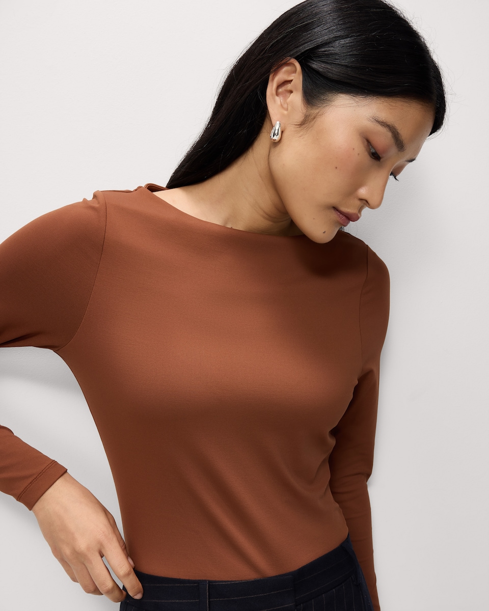 image 1 of F&F Polyamide Slash Neck Top in Brown