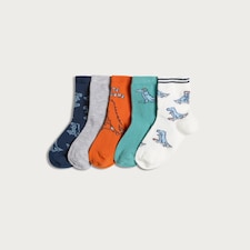 F&F Boys 5-Pack Dinosaur Print Ankle Socks in Multi