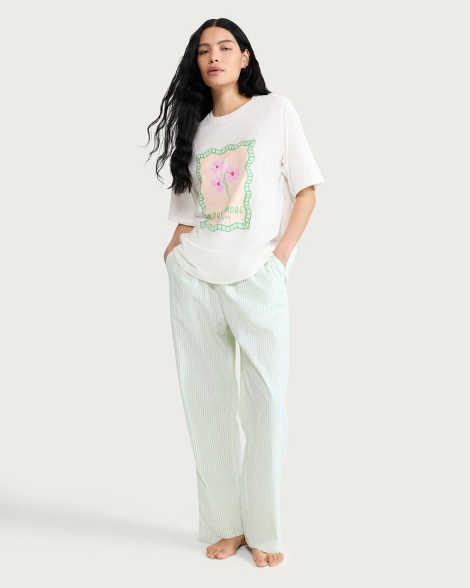 image 1 of F&F 2-Piece More Amore Print Pyjama Set in Multi Green