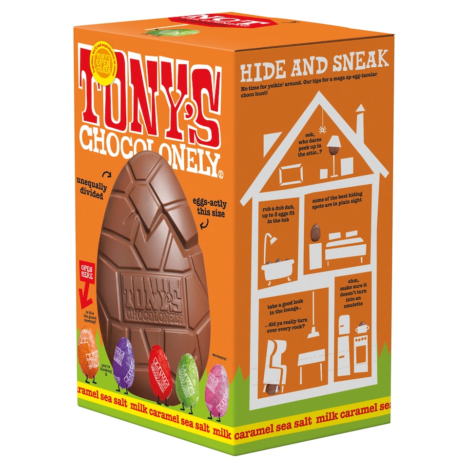 image 1 of Tony's Chocolonely Milk Caramel Sea Salt Easter Egg 242g