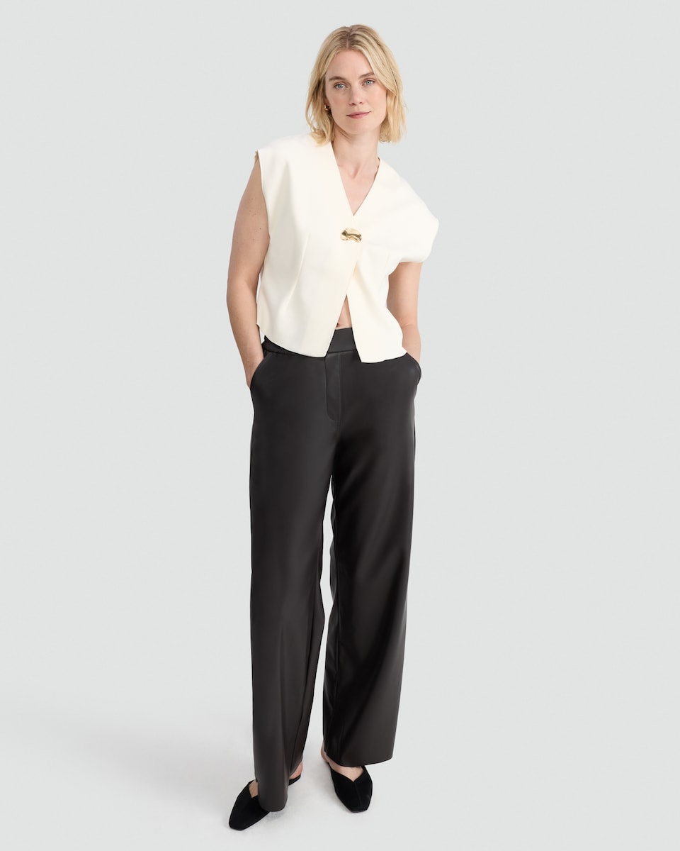 image 1 of F&F V Neck Metal Accent Top in Cream