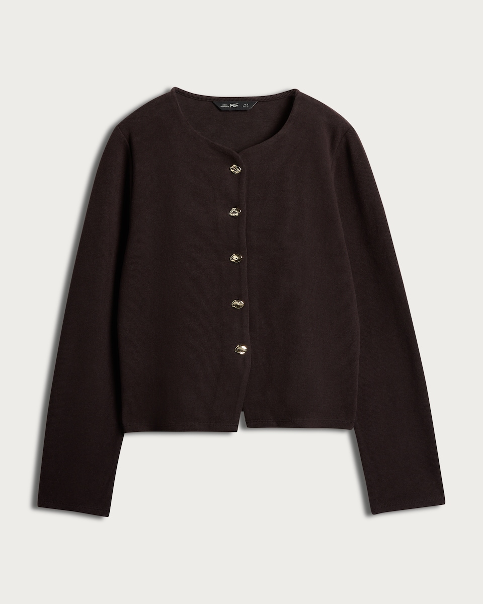 image 1 of F&F Button Front Co-ord Cardigan in Brown