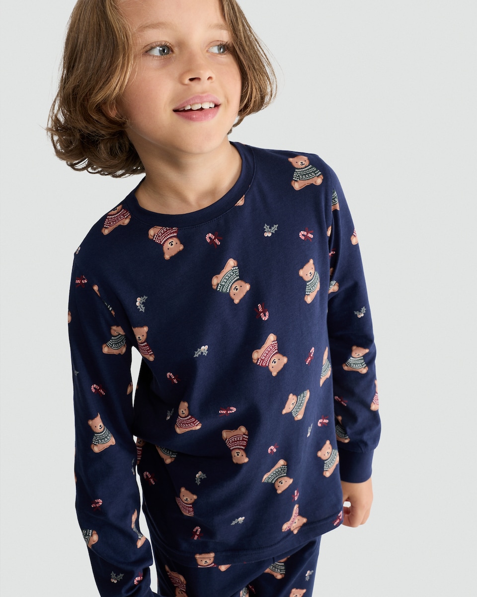 image 1 of F&F Unisex Teddy Bear Print Matching Family Christmas Pyjamas in Multi
