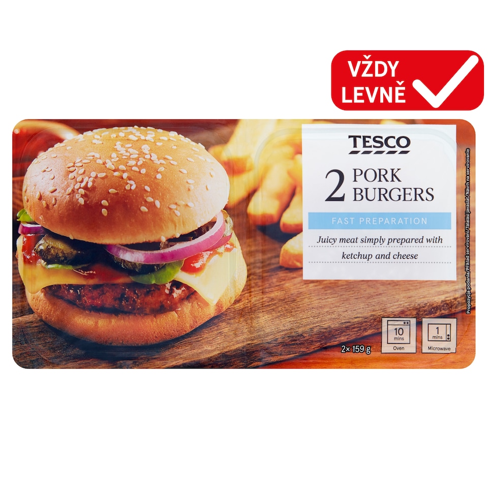 Tesco Burger z vepřového masa 2 x 159g