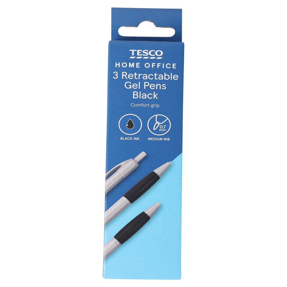 Tesco Retractable Gel Pens Black 3 Pack