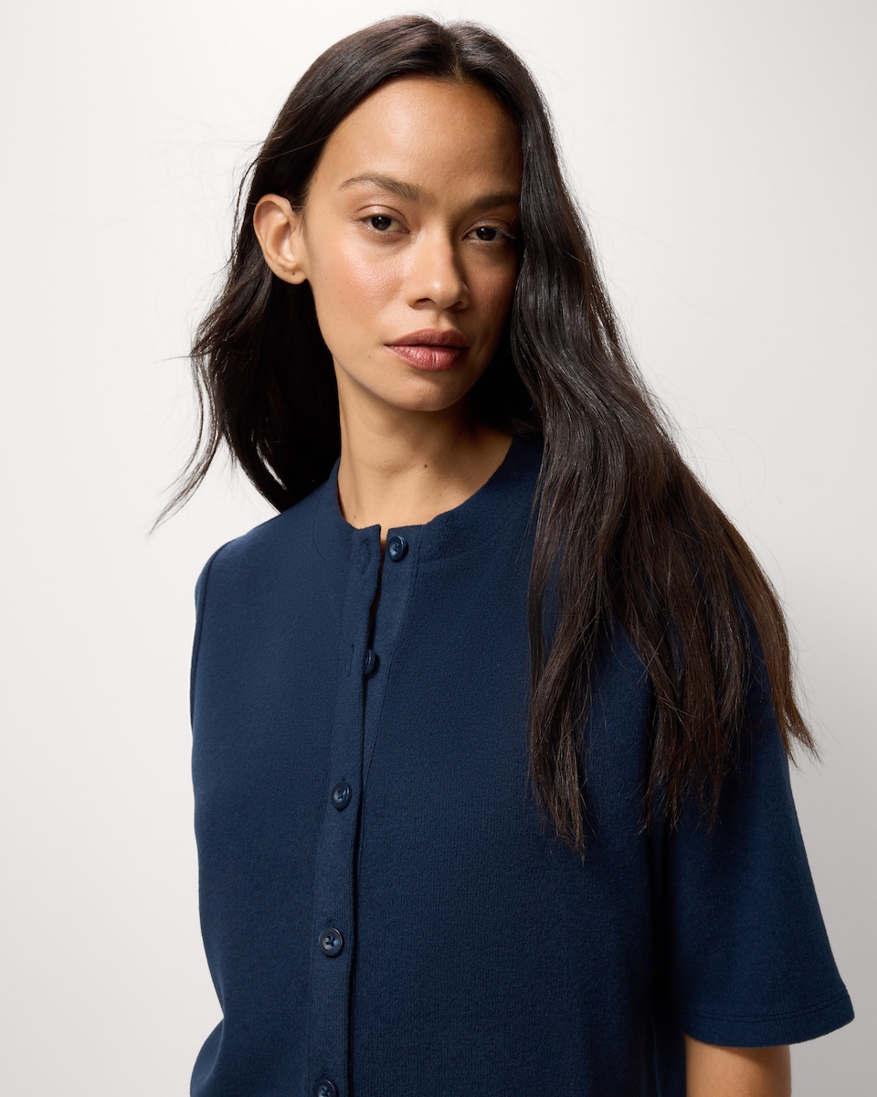 image 1 of F&F Brushed Button Up Top in Navy