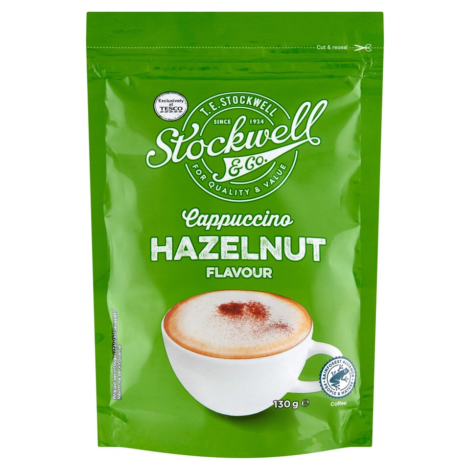 Stockwell & Co. Cappuccino azonnal oldódó, mogyoró ízű kávés italpor 130 g 