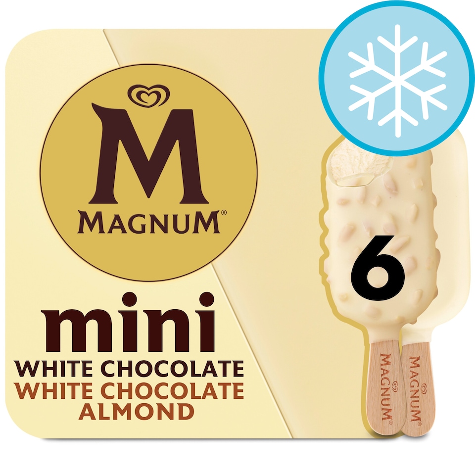 image 1 of Magnum Mini White Chocolate & White Chocolate Almond Ice Cream Sticks 6x55ml