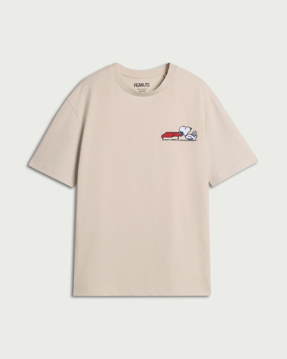 image 1 of Snoopy Pure Cotton T-Shirt in Stone