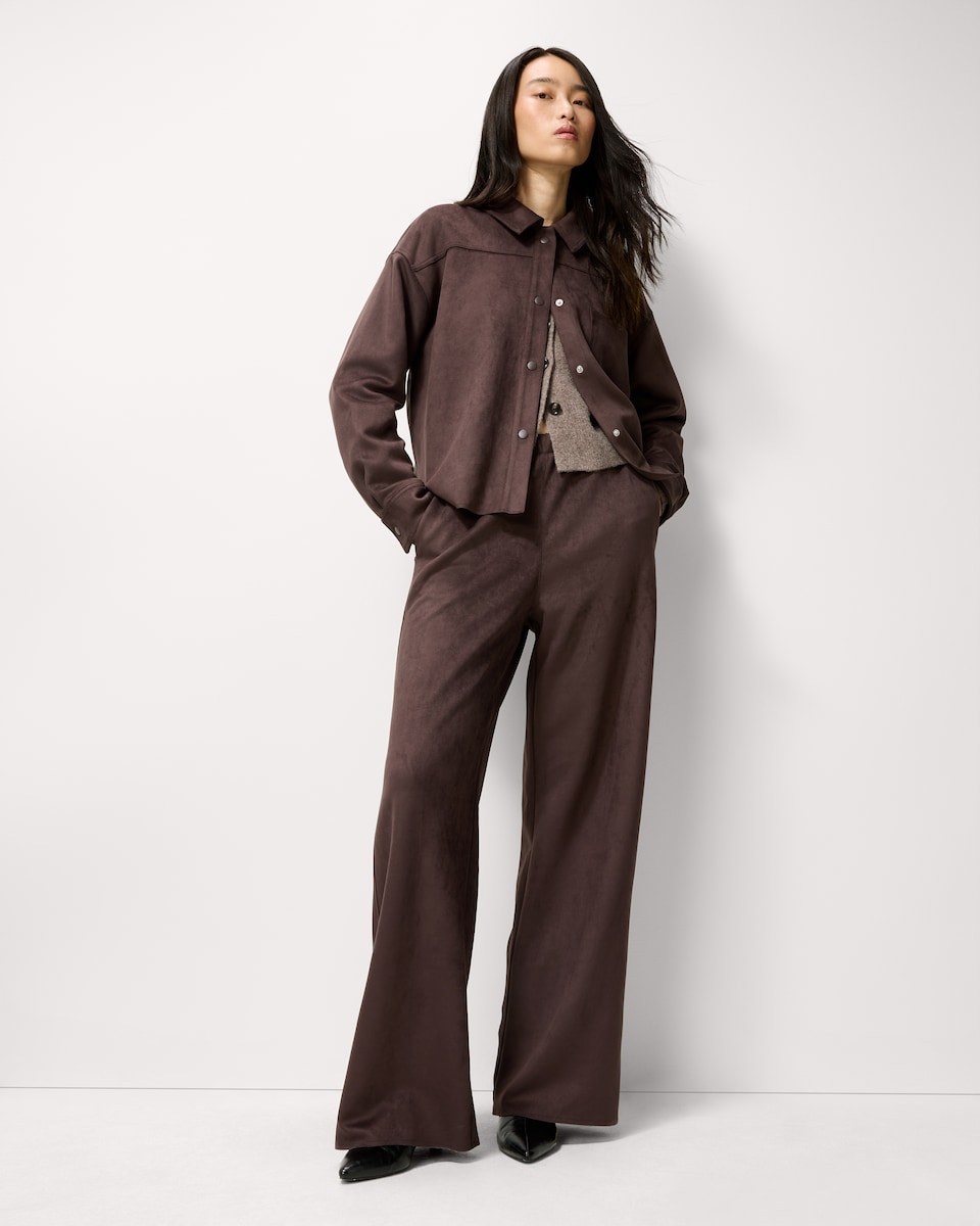 image 1 of F&F Faux Suede Wide Leg Co-ord Joggers in Brown