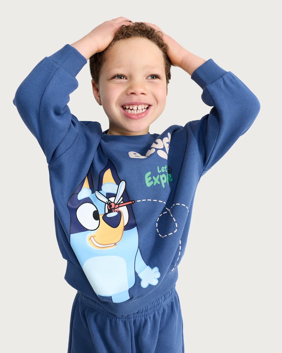 image 1 of Bluey 2-Piece Cotton Rich Let's Explore Sweatshirt and Joggers Set in Blue