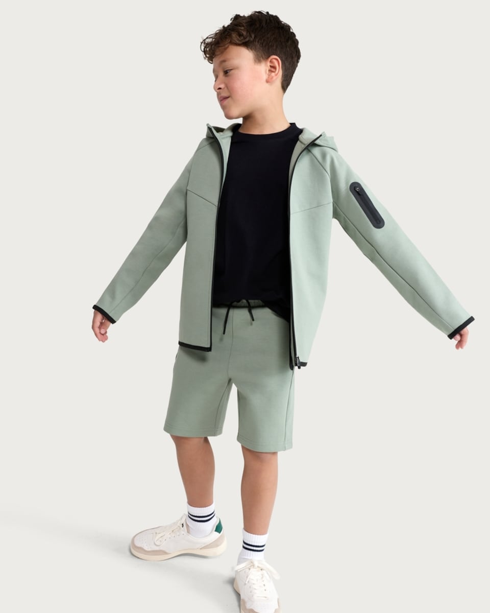 image 1 of F&F Active Boys Cotton Rich Zip Up Co-ord Hoodie in Green